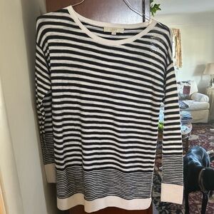 LOFT Navy and White Lightweight Striped Knit Top Size Small